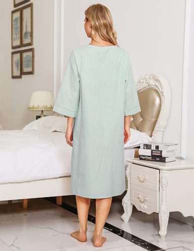 Image of Bloggerlove House Dress Women Cotton Snap Front Nightgown 3 /4 Sleeve Housecoat Duster Robe with Pockets Moomoo Patio Dress