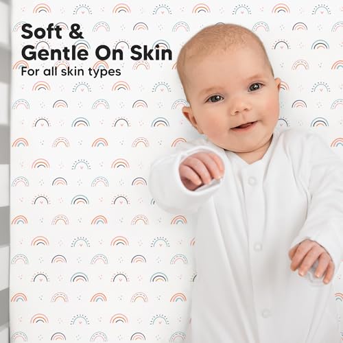 Image of KeaBabies 2pk Baby Crib Sheets for Boys Girls, 52x28 Fitted (Jolly Rainbow) | Viscose Derived from Bamboo, Toddler Bed Sheets Neutral, Fitted Crib Mattress Sheet for Standard Baby Bedding, Soft, Cozy