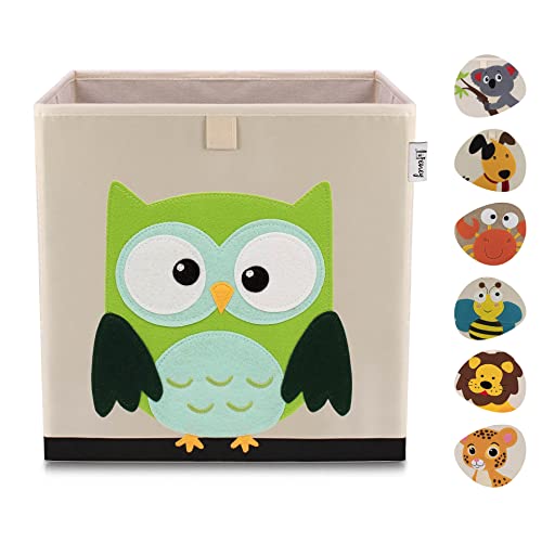 LIFENEY Aufbewahrungsbox Kinder mit Eule Motiv I Spielzeugbox mit Tiermotiv passend für Würfelregale I Ordnungsbox für das Kinderzimmer I Aufbewahrungskorb Kinder