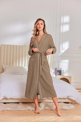 Image of Ekouaer Robes for Women Lightweight Knit Waffle Bathrobe Full Length Kimono Casual Ladies Loungewear