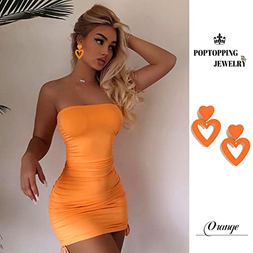 Poptopping Retro Heart Earrings Dangling Heart Drop Earrings For Women Love Heart Dangle Earrings Valentine's Day Mother's Day Gift (Orange) #TOP3