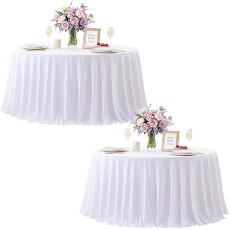 2 Pack White Round Tablecloths 60in White Round Table Cloth for Wedding Birthday Party Bridal Shower Reusable Washable Polyester Circle Table Cover for Kitchen Dining Buffet Cake Banquet Decorations