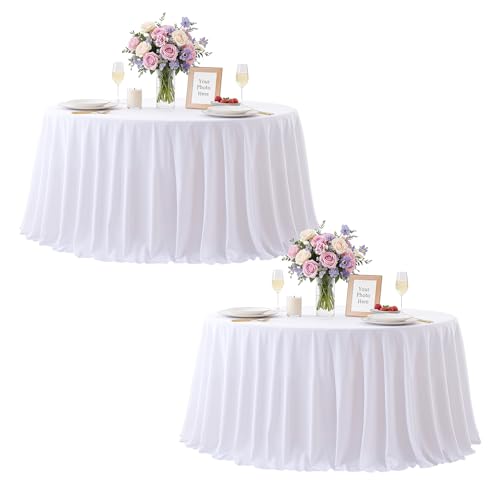 2 Pack White Round Tablecloths 60in White Round Table Cloth for Wedding Birthday Party Bridal Shower Reusable Washable Polyester Circle Table Cover for Kitchen Dining Buffet Cake Banquet Decorations