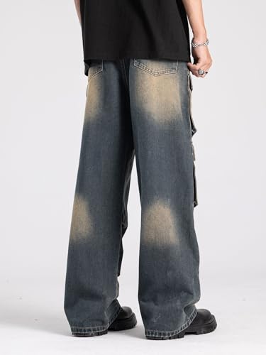 Washed Vintage Loose Fit Baggy Street Style Hip Hop Cargo Jeans Denim Pants4