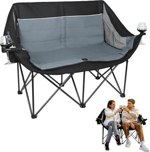Image of 700LBS 2-Person Heavy Duty Double Camping Chair Loveseat Grey