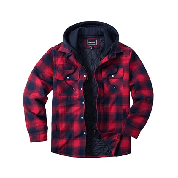 TACVASEN Mens Standard Camp Night Berber Lined Hooded Flannel Shirt Jacket Thicken Cardinal Arrowood Plaid Red L - Image 4