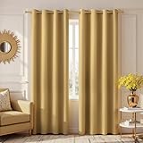 KOUFALL 90 Inch Long Gold Grommet Curtains for Family Room 2 Panels Light Diffusing Luxurious MCM Curtains for Master Bedroom Living Space,Golden Yellow