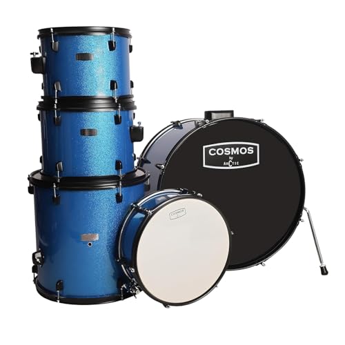 Image of ARCTIC COSMOS 5 Piece Complete Acoustic Drum Kit /Drumset with drumsticks, Cymbals and throne - With Hardware. Best Sounding shells, most durable build. (Blue)