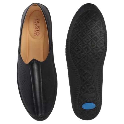 Image of FAUSTO Men Perforated Side Stitched Ethnic Round Toe Juttis and Mojaris for Wedding | Flexible Anti Skid Sole | Pathani Kurta Slip On Shoes