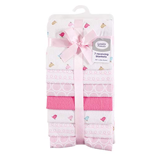 Image of Luvable Friends Unisex Baby Cotton Flannel Receiving Blankets, Birdies 7-Pack, One Size (Pack of 12)