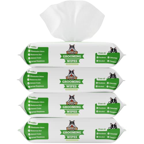 Pogi'sグルーミング ウェットワイプ - 犬または猫用消臭ワイプ:生分解性 低アレルギー 緑茶の香り天然ペットワイプ
