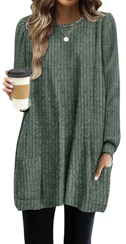 OFEEFAN Long Sleeve Shirts for Women Long Sweaters with Pockets Tunic Tops Loose Fit