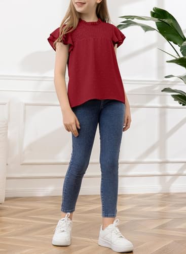Image of bilbean Girls Elegant Polked Swiss Dot Long Sleeve Shirts Tops 6-15 Years