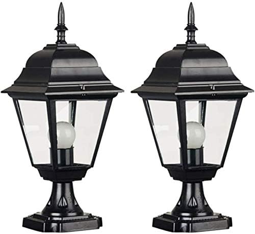 Zhangl 2 Pack Column Light Lantern Glass Outdoor Waterproof E27 Traditional Victorian Pillar Post Lamps Courtyard Patio Porch Gate Landscape Street Lighting Fixture - Black