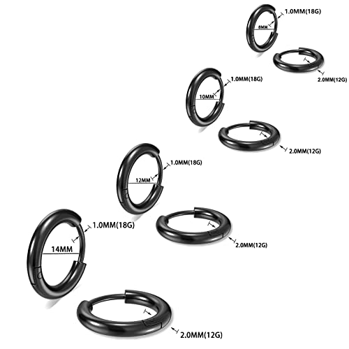 Image of 316L Surgical Stainless Steel Small Hoop Earrings 8mm 10mm 12mm 14mm Hypoallergenic Huggie Hoop Earrings Helix Lobes Hinged Sleeper Earrings Men Women for Cartilage Piercings
