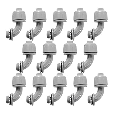AMAZON - 1/2-Inch Liquid Tight Conduit Connectors, NPT Non-Metallic Connector for PVC Electrical Flexible Conduit Fittings, 90-Degree, for Home Outdoor Tubes Tools, UL Listed, Grey, 14-Pack