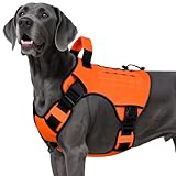 WINGOIN Tactical Dog Harness for Extra Large Dogs, Heavy Duty No Pull Dog Harness with Handle, Adjustable Reflective Military K9 Big Dog Vest for Great Dane, Walking, Training, Hunting, Orange (XXL)