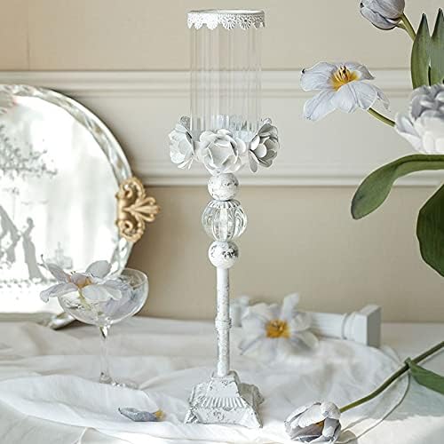 Cast Iron Glass Flower Candle Holder Dining Table Decoration Candle Lamp Old Fashioned Nostalgic Home Living Room Bedroom Decoration Candlestick (Brass)