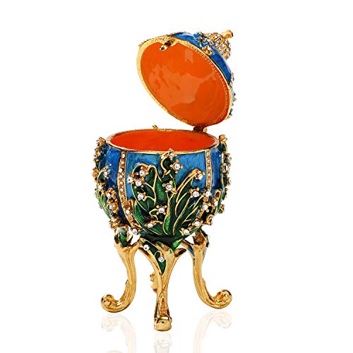 Qifu Hand Painted Enameled Faberge Egg Style Decorative Hinged Jewelry Trinket Box, Unique Gift Home Decor #TOP2