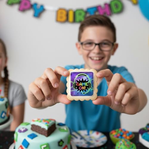 Image of Video Game Cookies Gamer Theme Party Favors | Individually Wrapped 24 Pack Video Gaming Themed Cookie | Birthday Treats for Kids and Adults Boys Girls Teens