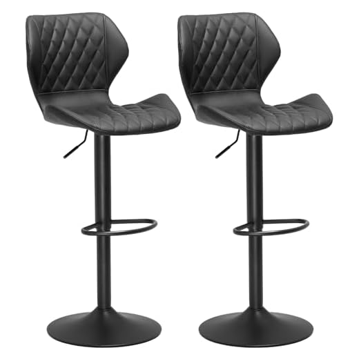 DICTAC Leather Bar Stools Set of 2 Black Adjustable Height Bar Chairs Pair Swivel Barstools Breakfast Bar Stools for Kitchen Island Counter Stool Capacity 400 lbs, Retro Black