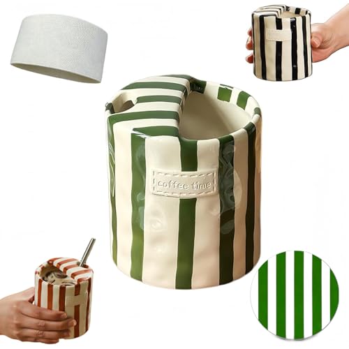LQKQYHCTA 10 Oz Retro Half Lid Striped Ceramic Coffee Mug,