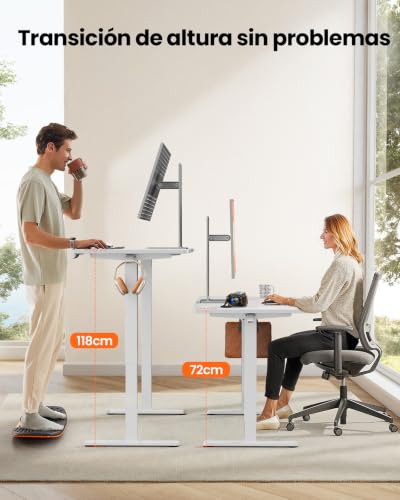 Miniatura 3 de ErGear Escritorio Elevable Eléctrico, 120x60cm, Blanco | Ajuste Eléctrico 72-118cm, 4 Memorias, 80kg, <55dB, Estable, Ganchos y Pasacables, Tablero Ensamblado.