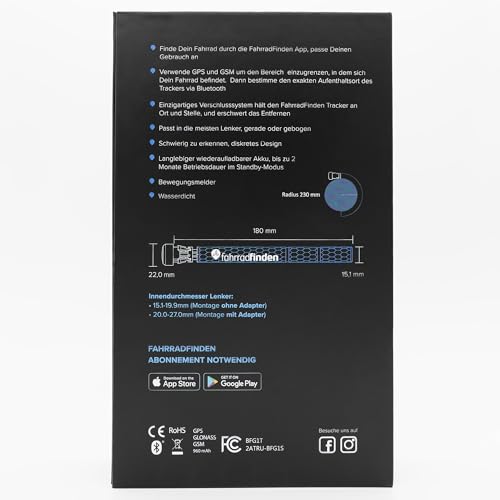 FahrradFinden von BikeFinder - GPS Fahrrad Tracker, im Lenker Versteckt, Fahrrad Ortungsgerät, Anti-Diebstahl, Diebstahlschutz, SIM Karte inkl. - ABO Erforderlich