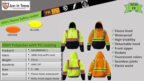 Just In Trend Premium High Visibility Hi Vis Waterproof Fleece lined Jacket/Parka with detachable hood4