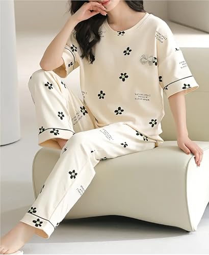 Image of Louis Luxe Womens Korean Night Dress|| Full Pyjama Set || Korean Nightsuit ||Women Nightwear ||Round Neck Full Sleeve Nightsuit || Loungewear || Everyday Nightdress (ND-11)