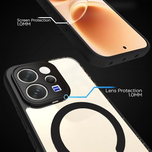 Image of RIGGEAR Shockproof Sleek Hybrid Armor Magnetic Back Cover Case Compatible with MagSafe Accessories for Vivo V70 / V70 Elite 5G (Clear PC + Black TPU Bumper)