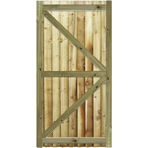 6ft Heavy Duty Wooden Garden Gate, Feather Edge Fully Framed Flat Top Treated Timber Door for Outdoor Pathway Home Access, 180cm High x 90cm Wide - Image 2