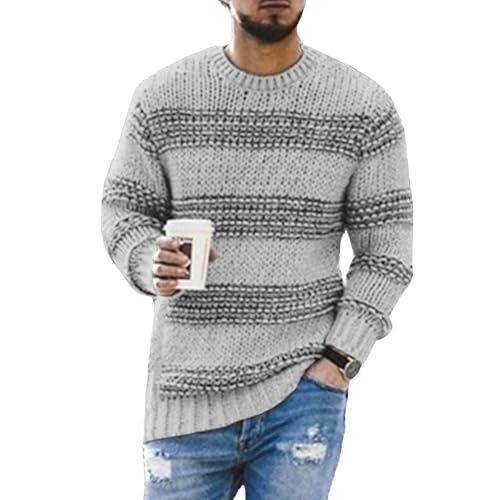 Suéter de lana de punto para hombre con diseño a rayas estilo holgado y cuello redondo para diario