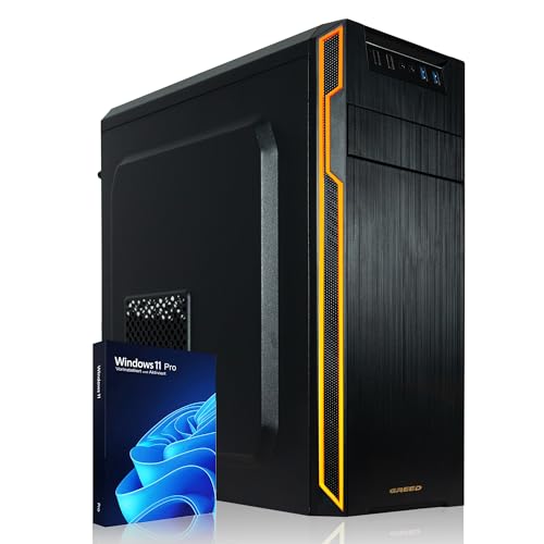 GREED® Basic PC mit Intel Celeron G5905 - Schneller Rechner + Computer für Büro & Home Office mit 3,5 GHZ, 8GB RAM/Arbeitsspeicher - 512 GB SSD - DVD+RW - USB3.0 - WLAN, inkl. Windows 11 Pro