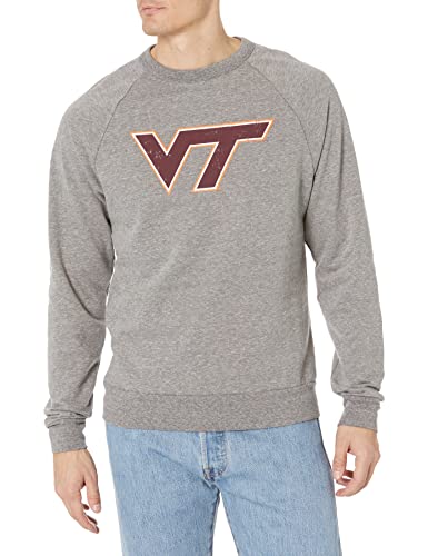 Blue 84 Men's Virginia Tech Hokies Tri-Blend Crewneck Sweatshirt Vintage Icon Heather Grey, Grey, X-Large