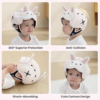 Mambobaby Baby Head Protector Helmet for Crawling and Walking, Breathable Soft Helmet, Ultra-Lightweight & Adjustable, Prevents Bumps Safety Helmet for Infants Toddlers 6-24 Months (Fluffy Bunny)