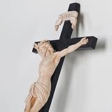 BC katolicki krzyż ścienny, elegancki nowoczesny wystrój domu, religijne prezenty na ocieplenie domu, 40 cm wysokości, renesansowa rzeźba, ręcznie wykonana przez Buildclassic (Bone Beige)
