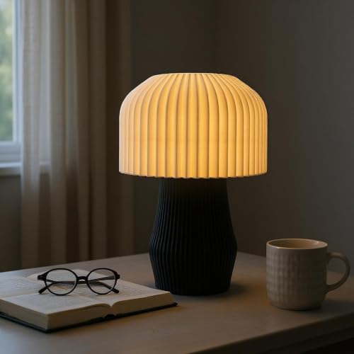 Image of Modern 3D Printed Table Lamp| Bedside Night Lamp | Warm Ambient Light for Bedroom, Living Room, Study Table & HomeDecor | Minimalist LED Desk Lamp for Cozy Lighting (Black)