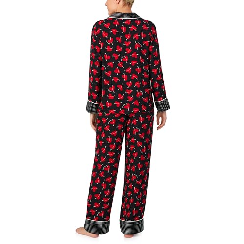 kate spade new york Women's 2-Piece Pajama Set, Notch Collar Long Sleeve Top & Pants, Contrast Cuffs, Silky Charmeuse4