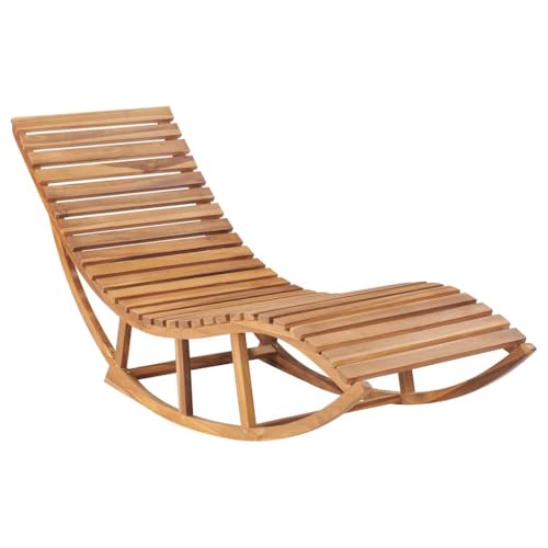 Kaloriko Tumbona mecedora de madera maciza de teca, resistente a la intemperie, con función de balancín, 60 x 180 x 73 cm, terraza, jardín, balcón, relax, exterior, cómodo, respaldo estable y fácil de