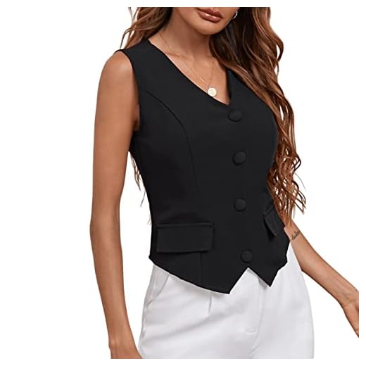 SweatyRocks Women's Elegant Sleeveless V Neck Button Front Blazer Vest Suit Black XL