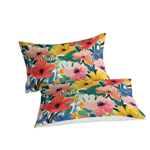 Parure de lit fleurs aquarelle 3D抗皱免烫微纤维单人被套三件套140x200cm