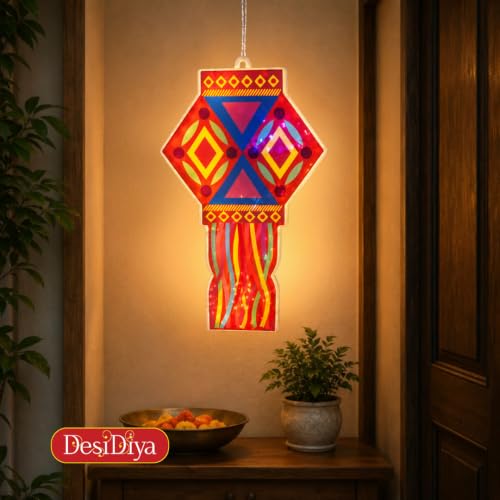 Image of Desidiya LED Lantern Hanging Light | Warm White Double-Sided Festival Decor | Ideal for Diwali, Navratri, entrances, balconies, pooja rooms and gifting.