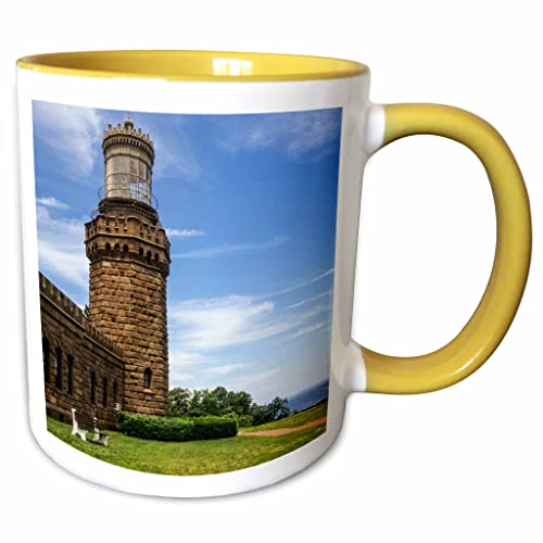 3dRose USA, New Jersey, Highlands, Twin Lights 11oz Two-Tone Yellow Mug