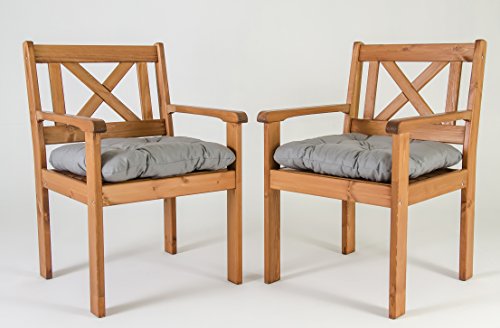 Ambientehome Lot de 2 chaises de Jardin ou terrasse EVJE en Bois Massif, Ton Marron avec Coussins Confortables en Coton, 59x64x90 cm