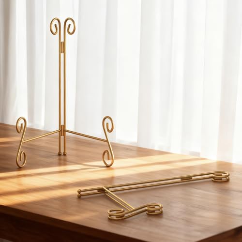 HOPEME Gold Display Stand, 10Inch Plate Stand for Display, Tabletop Holder Stand for Picture Frames, Cookbooks, Decorative Plates, Photo and Dish( 2 PACK )