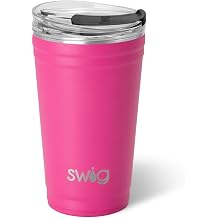 Swig Life 24oz Party Cup, Stackable Insulated Travel Coffee Tumbler with EZ Slider Lid, Cup Holder Friendly, Stainless Steel 24 oz Tumbler, Reusable Coffee Mug Hot Pink