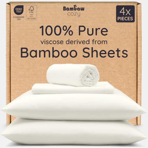 Bambaw 100% Viscose Derived from Bamboo Sheets Twin Size Set – 4-Piece Cooling Bed Sheets Set Twin Size, Ultra Soft & Breathable, Deep Pocket Fits Up to 15" Mattresses, Secure Fit (Ivory)