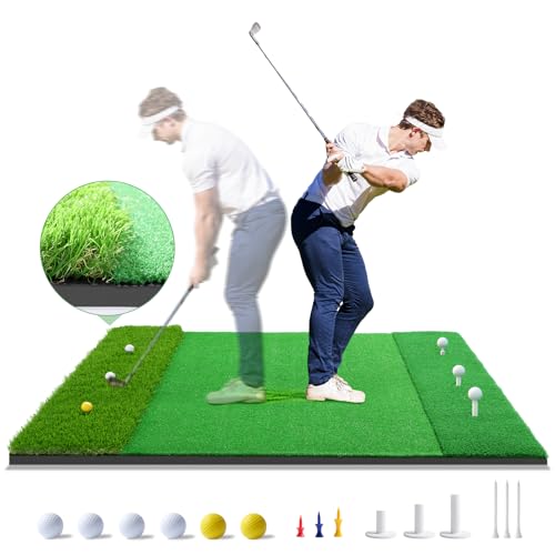Golf Hitting Mat, 2024 Upgrade Pro Nylon Turf Golf Mats Practice Indoor Outdoor,5x4ft Premium Impact Turf Mat Come with 3 Rubber Tees, 6 Golf Balls, 6 Golf Tees for Golf Training Aids Chipping Swing