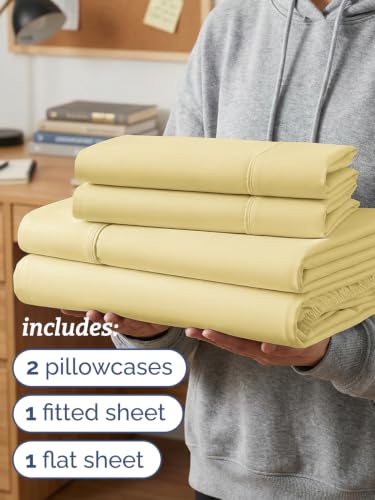 Image of Twin XL 4 Piece Sheet Set - College Dorm Room Essentials - Butter Yellow